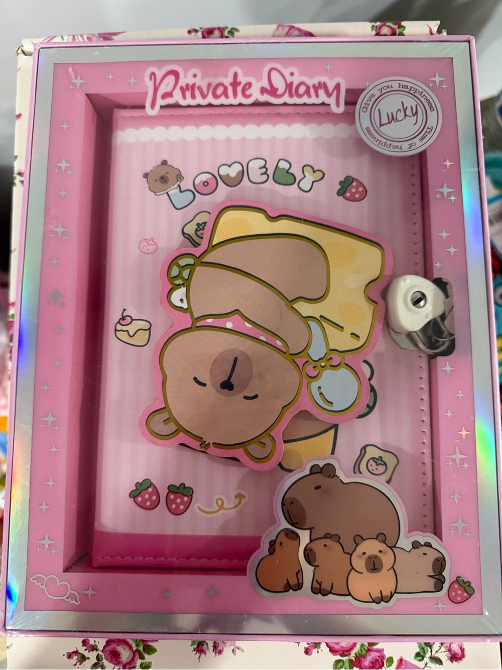 Private Diary Pink Cute Capybara Lock Journal